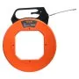 orange VEVOR fish tape with black handle and steel cable tip, used for electrical wiring.