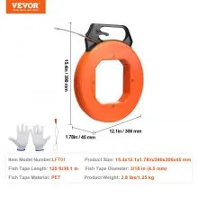VEVOR Fish Tape, 125-foot, 3/16-inch, PET Wire Puller with Optimized Housing and Handle, Easy-to-Use Cable Puller Tool, Flexible Wire Fishing Tools for Walls and Electrical Conduit, Non-Conductive