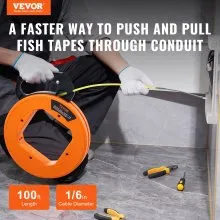 Fish Tape Wire Cable Line Puller 100ft 1/16in Fiberglass High Plastic Case