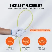 Fish Tape Wire Cable Line Puller 100ft 1/16in Fiberglass High Plastic Case