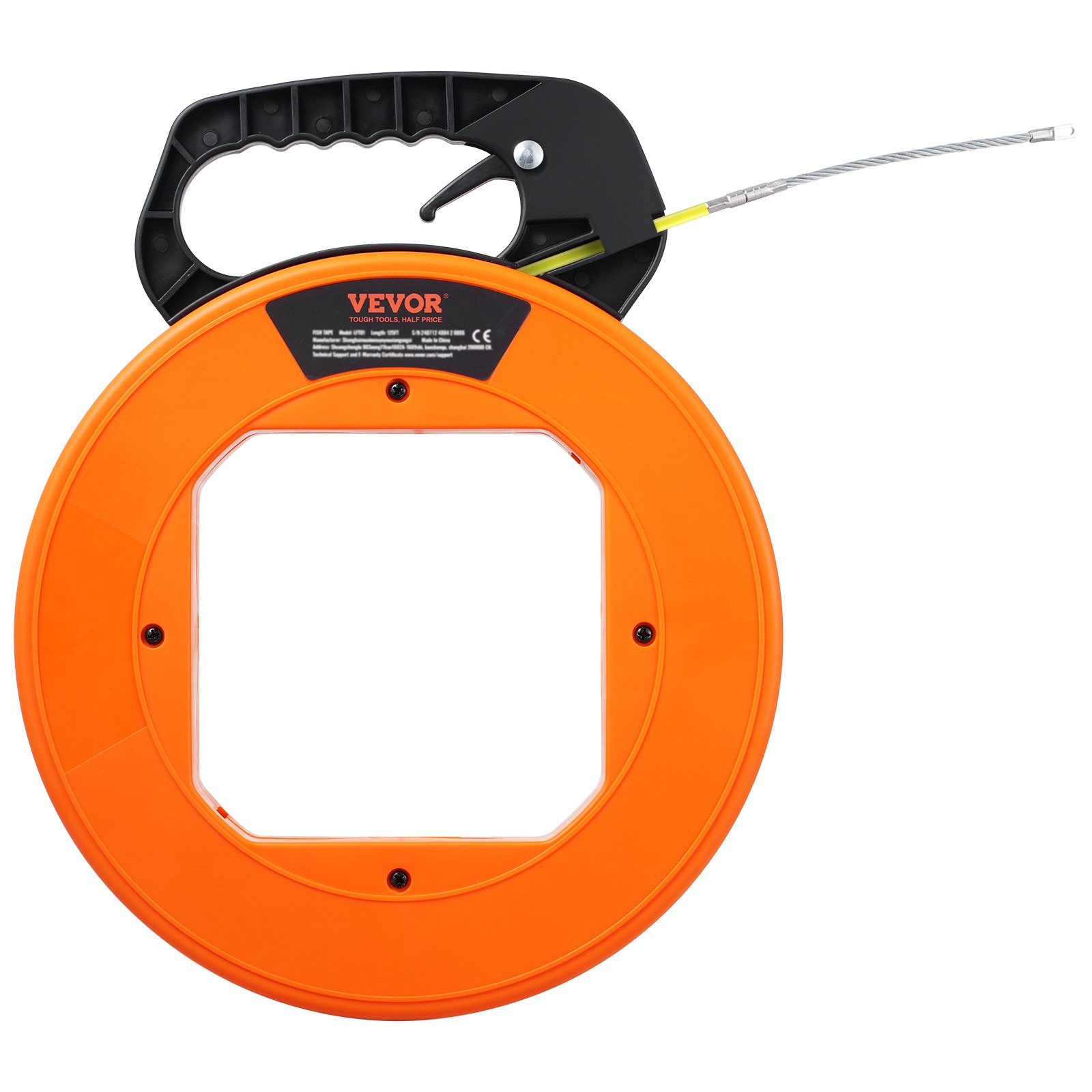 VEVOR Fish Tape, 200 ft, 3/16-inch, Fiberglass Wire Puller with Optimized Housing and Handle, Easy-to-Use Cable Puller Tool, Flexible Wire Fishing Tools for Wall and Electrical Conduit, Non-Conductive