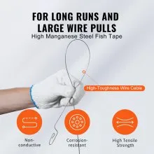 VEVOR Fish Tape, 240-foot, 1/8-inch, Steel Wire Puller with Optimized Housing and Handle, Easy-to-Use Cable Puller Tool, Flexible Wire Fishing Tools for Walls and Electrical Conduit, Non-Conductive