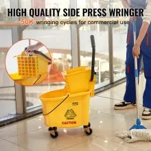 VEVOR Mop Bucket with Wringer, 26 Qt. Commercial Mop Bucket with Side Press Wringer, Side-Press Mop Bucket and Wringer Combo on Wheels, for Professional/Industrial/Business Floor Cleaning, Yellow