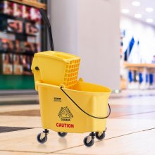 VEVOR Mop Bucket with Wringer, 26 Qt. Commercial Mop Bucket with Side Press Wringer, Side-Press Mop Bucket and Wringer Combo on Wheels, for Professional/Industrial/Business Floor Cleaning, Yellow