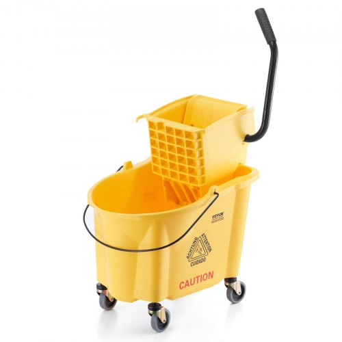 VEVOR Mop Bucket with Wringer, 35 Qt. Commercial Mop Bucket with Side Press Wringer, Side-Press Mop Bucket and Wringer Combo on Wheels, for Professional/Industrial/Business Floor Cleaning, Yellow