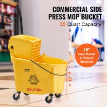 VEVOR Mop Bucket with Wringer, 35 Qt. Commercial Mop Bucket with Side Press Wringer, Side-Press Mop Bucket and Wringer Combo on Wheels, for Professional/Industrial/Business Floor Cleaning, Yellow