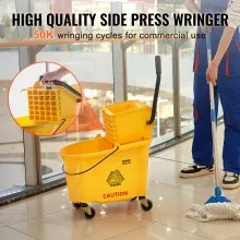 VEVOR Mop Bucket with Wringer, 35 Qt. Commercial Mop Bucket with Side Press Wringer, Side-Press Mop Bucket and Wringer Combo on Wheels, for Professional/Industrial/Business Floor Cleaning, Yellow