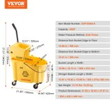VEVOR Mop Bucket with Wringer, 35 Qt. Commercial Mop Bucket with Side Press Wringer, Side-Press Mop Bucket and Wringer Combo on Wheels, for Professional/Industrial/Business Floor Cleaning, Yellow