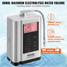 VEVOR emäksinen vesi-ionisaattori, pH 3,5-10,5 Alkalinen hapan vetyvedenpuhdistin, 7 vesiasetusta kotisuodatusjärjestelmä, jopa -550 mV ORP, 8000 litraa per suodatin, automaattinen puhdistus, valkoinen
