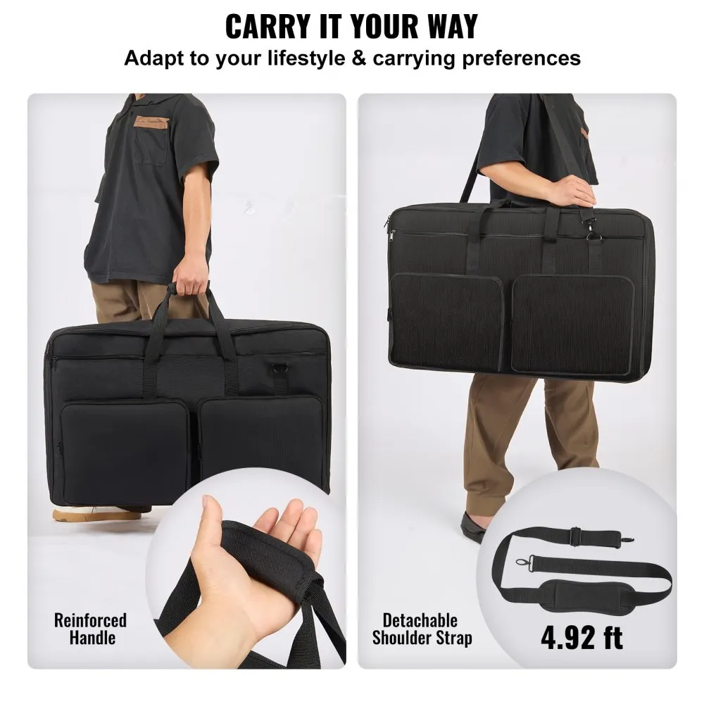 person carrying VEVOR dj mixer bag with reinforced handle and detachable 4.92 ft shoulder strap.