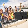 outdoor party with a dj using equipment; VEVOR dj mixer bag is showcased in the foreground.