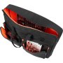 black VEVOR dj mixer bag with orange interior, holding dj equipment and cables, front and top pockets open.