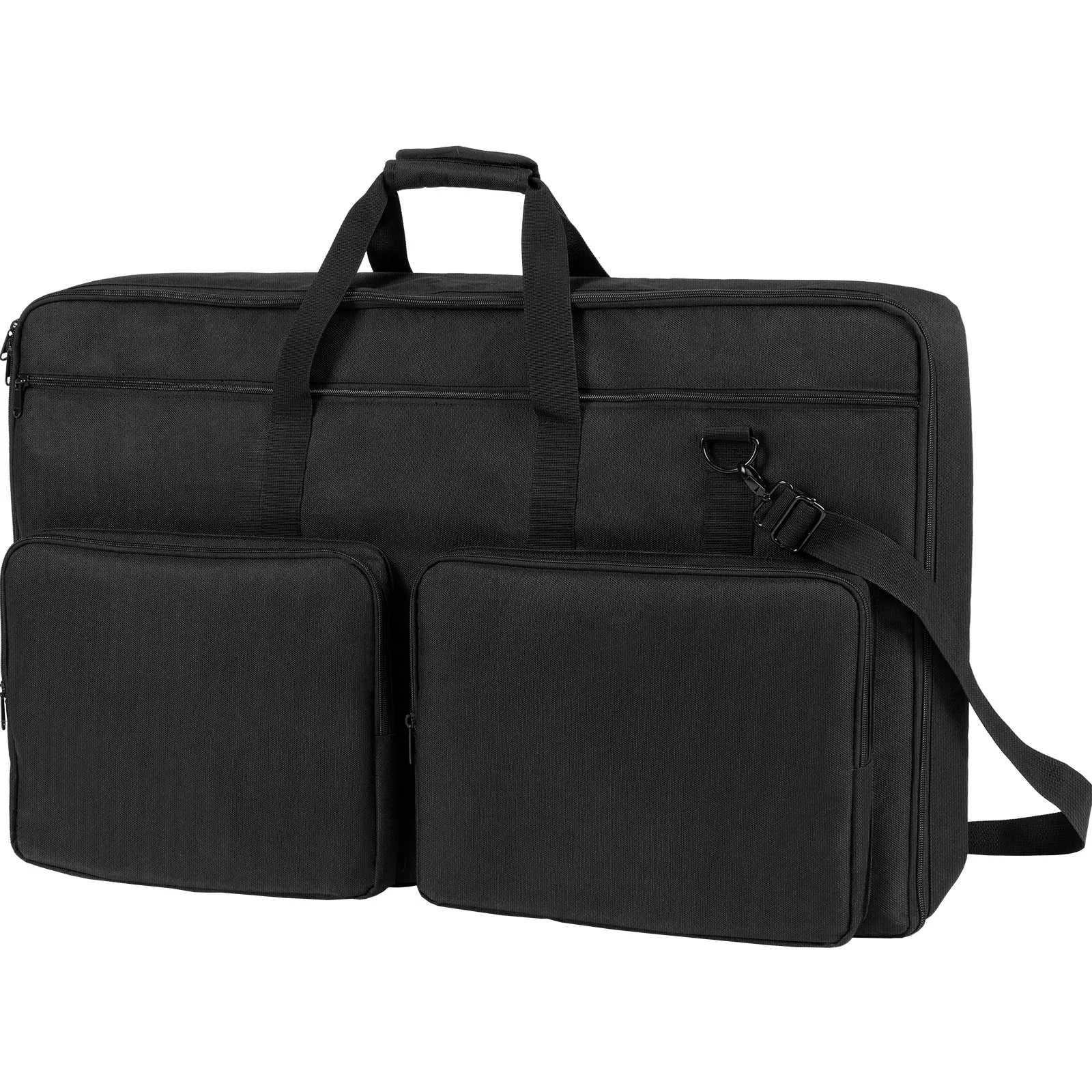 black VEVOR dj mixer bag with dual front pockets, robust handles, and an adjustable shoulder strap.