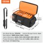 VEVOR dj cable bag with multiple compartments in black and orange, dimensions and details displayed.