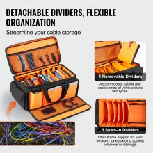 VEVOR DJ Cable File Bag, 1200D Oxford Fabric, DJ Gig Bag with 9 Detachable Divider 4.92 ft Padded Shoulder Strap Plastic Bottom Pad, 600 x 300 x 325 mm DJ Wire Bag for DJ Gear Musical Accessories