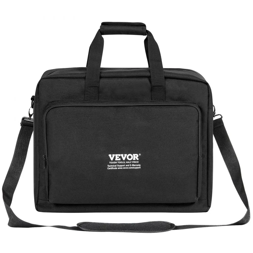 black VEVOR dj mixer bag with shoulder strap, front zipper pocket, and sturdy handles.