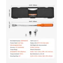 VEVOR Adjustable Click Torque Wrench 1/2Inch Drive 20-160 lbf-ft/27.1-216.8 N.m