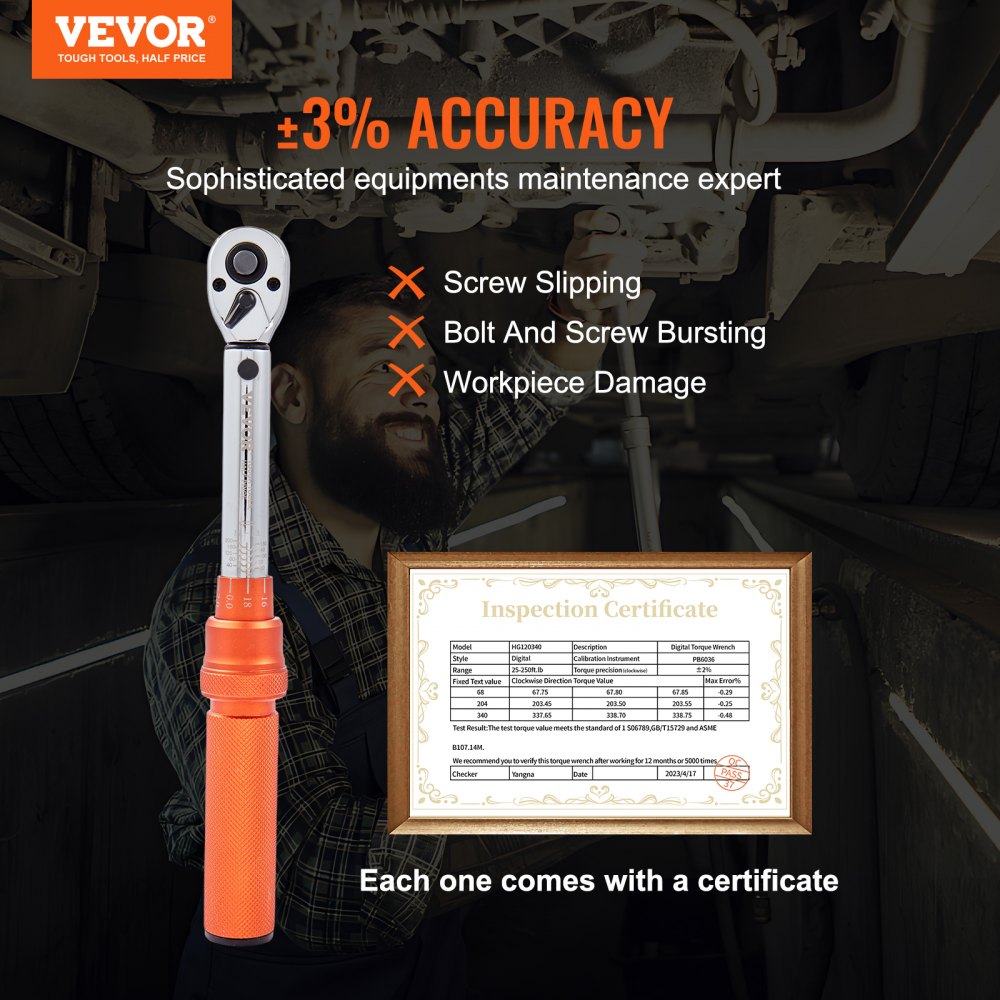 VEVOR Torque Wrench, 0.6 cm Drive Click Torque Wrench 20-200 in. lb/2.3-23N.m, Dual-Direction Adjustable Torque Wrench Set, Mechanical Dual Range Scales Torque Wrench Kit with Adapters Extension Rod