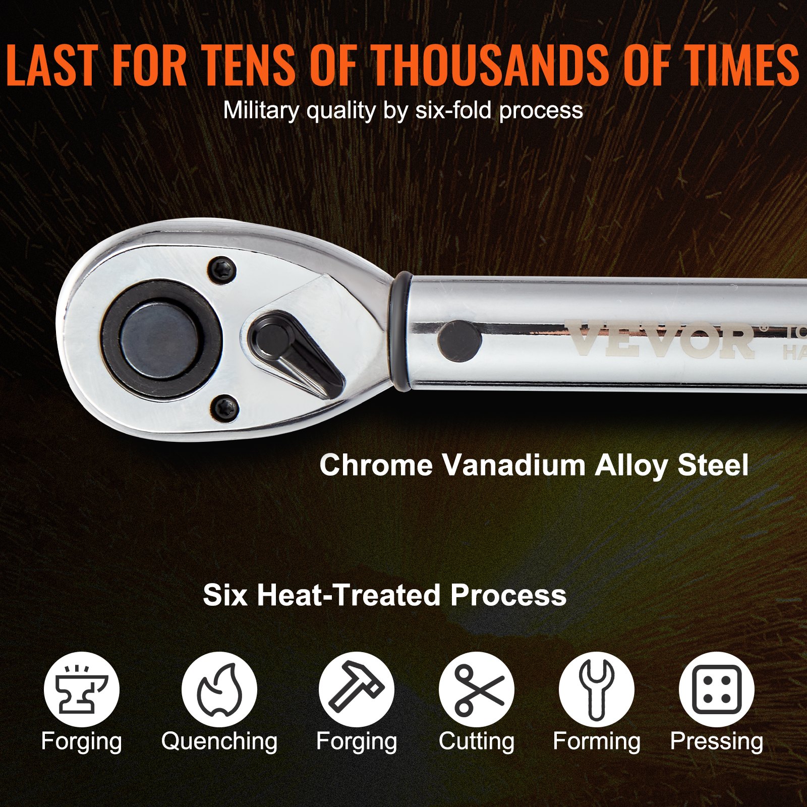 VEVOR torque wrench, chrome vanadium alloy steel, six heat-treated processes: forging, quenching, cutting.