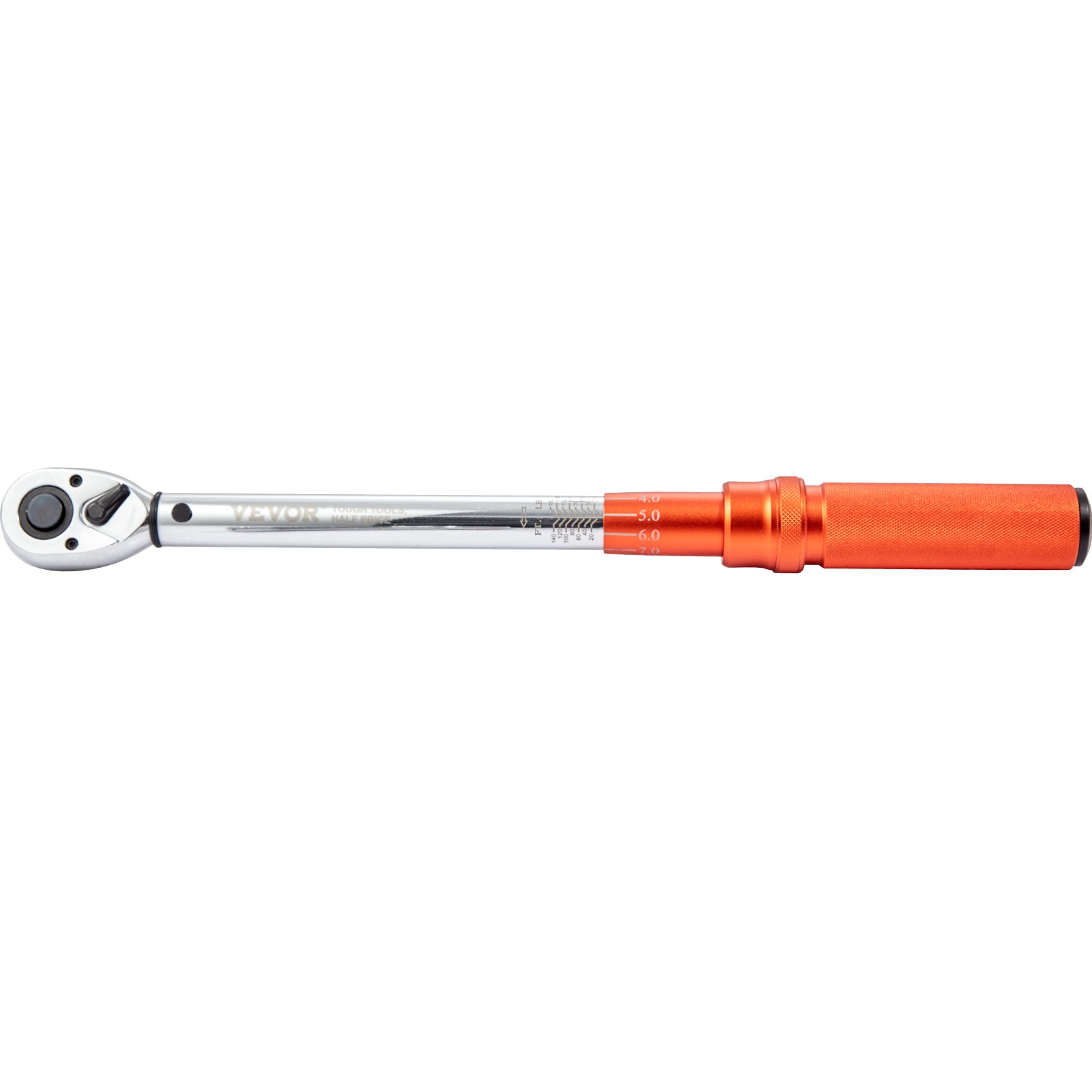 VEVOR torque wrench with orange grip and adjustable torque settings on metal handle.