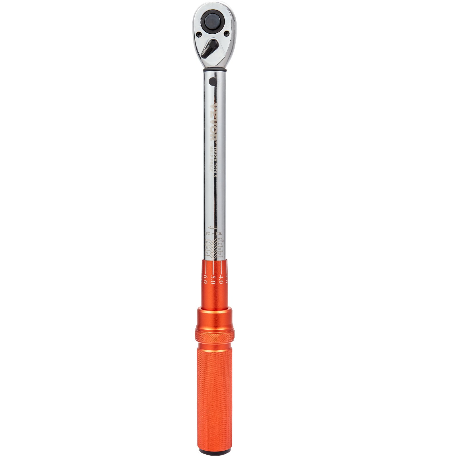 VEVOR torque wrench with chrome finish and orange handle, featuring adjustable settings.