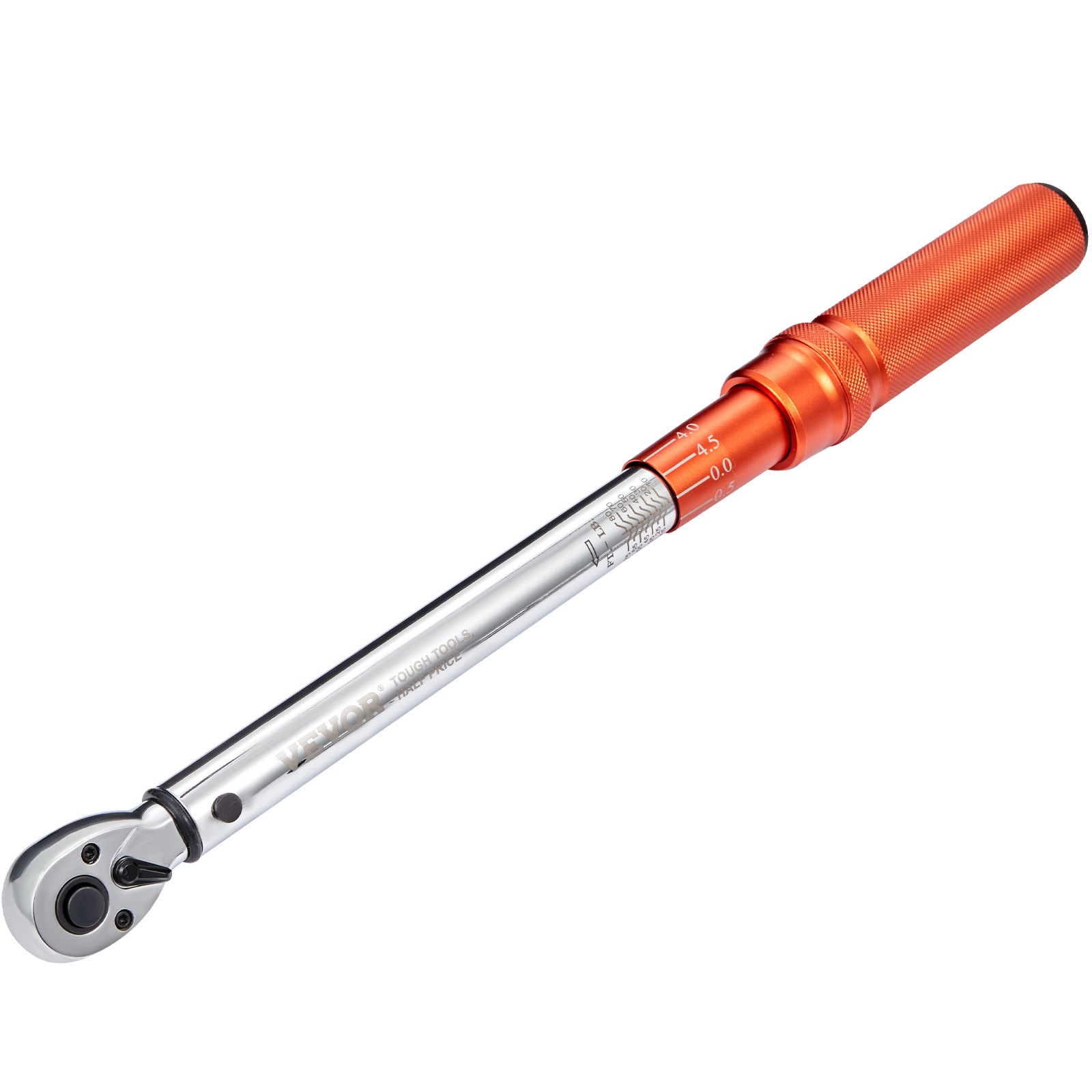 VEVOR torque wrench with an orange handle and adjustable settings, featuring a metallic finish.