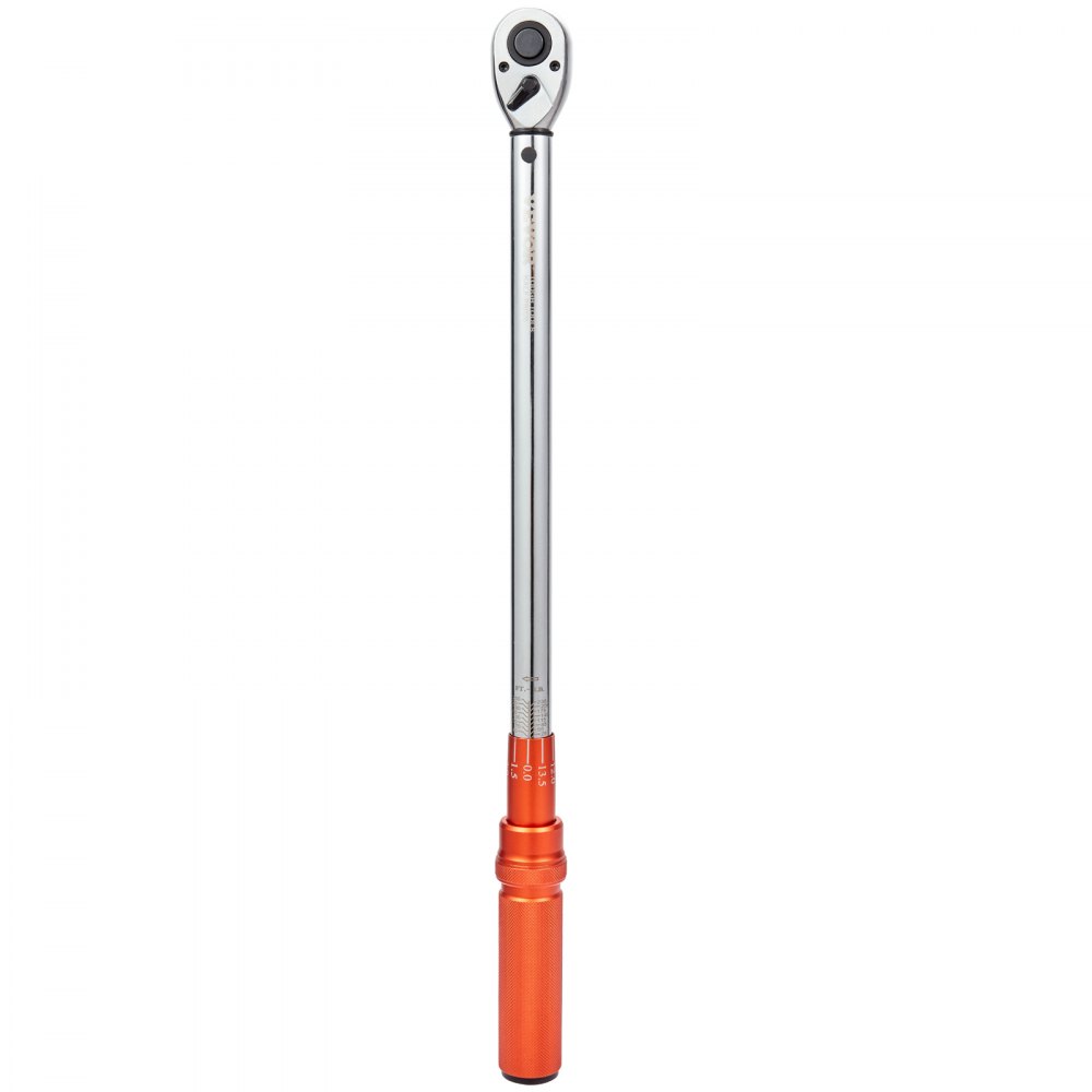 VEVOR torque wrench with chrome finish and orange handle for precision mechanics.