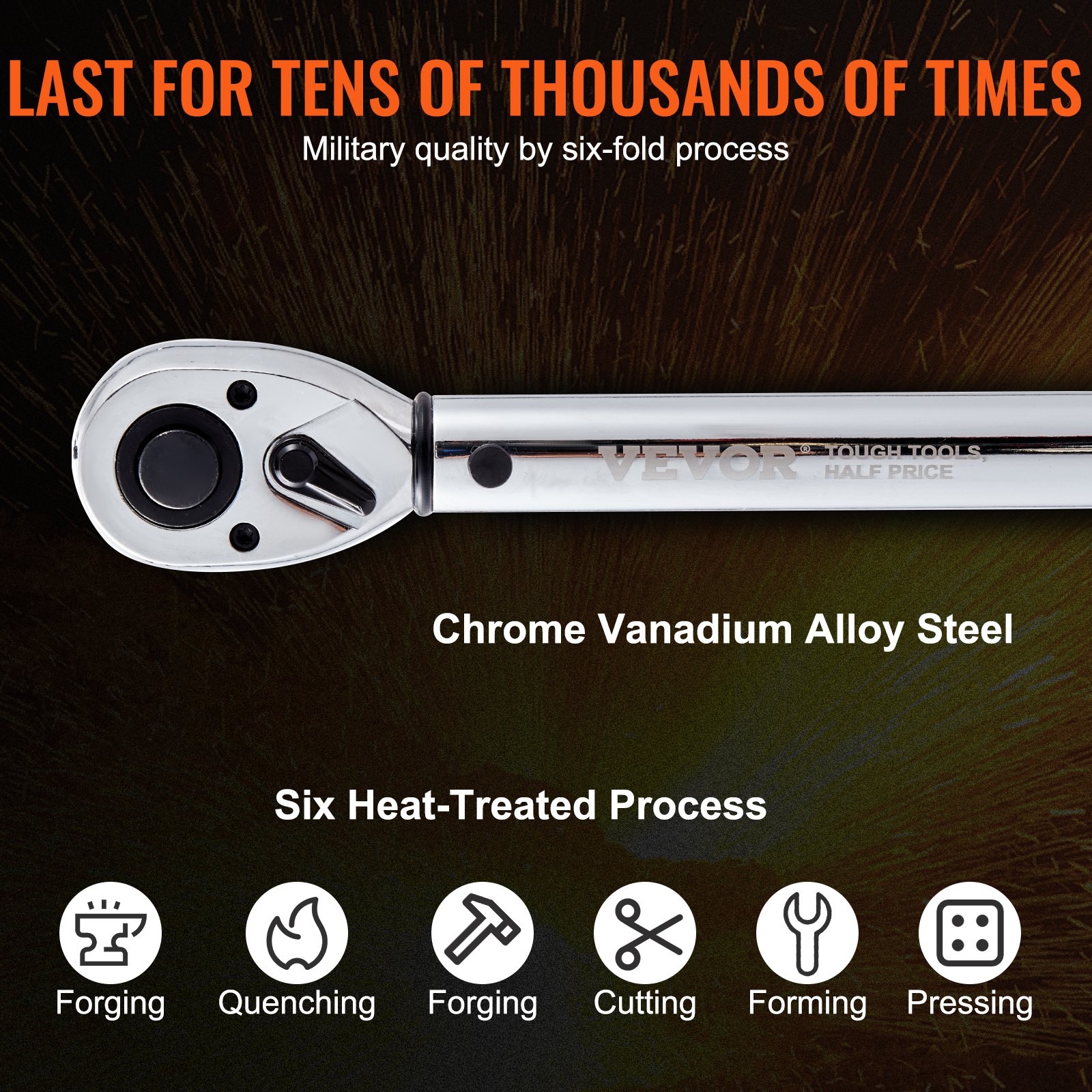 VEVOR torque wrench set - chrome vanadium alloy steel, durable with six heat-treated processes.