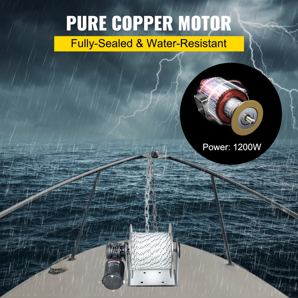 VEVOR Electric Anchor Winch Drum Winch TW240HC 0.3inX295ft Rope/Chain Full Kit
