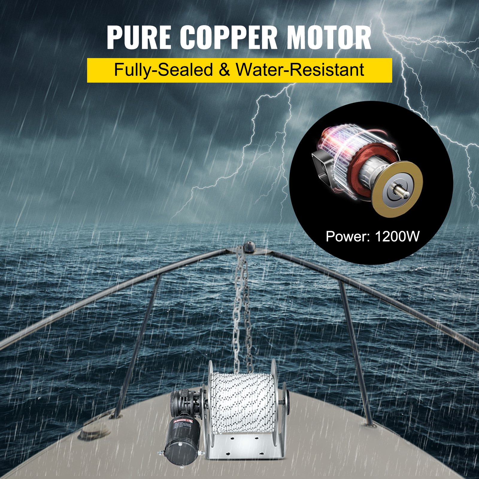 VEVOR Electric Anchor Winch Drum Winch TW240HC 0.3inX295ft Rope/Chain Full Kit