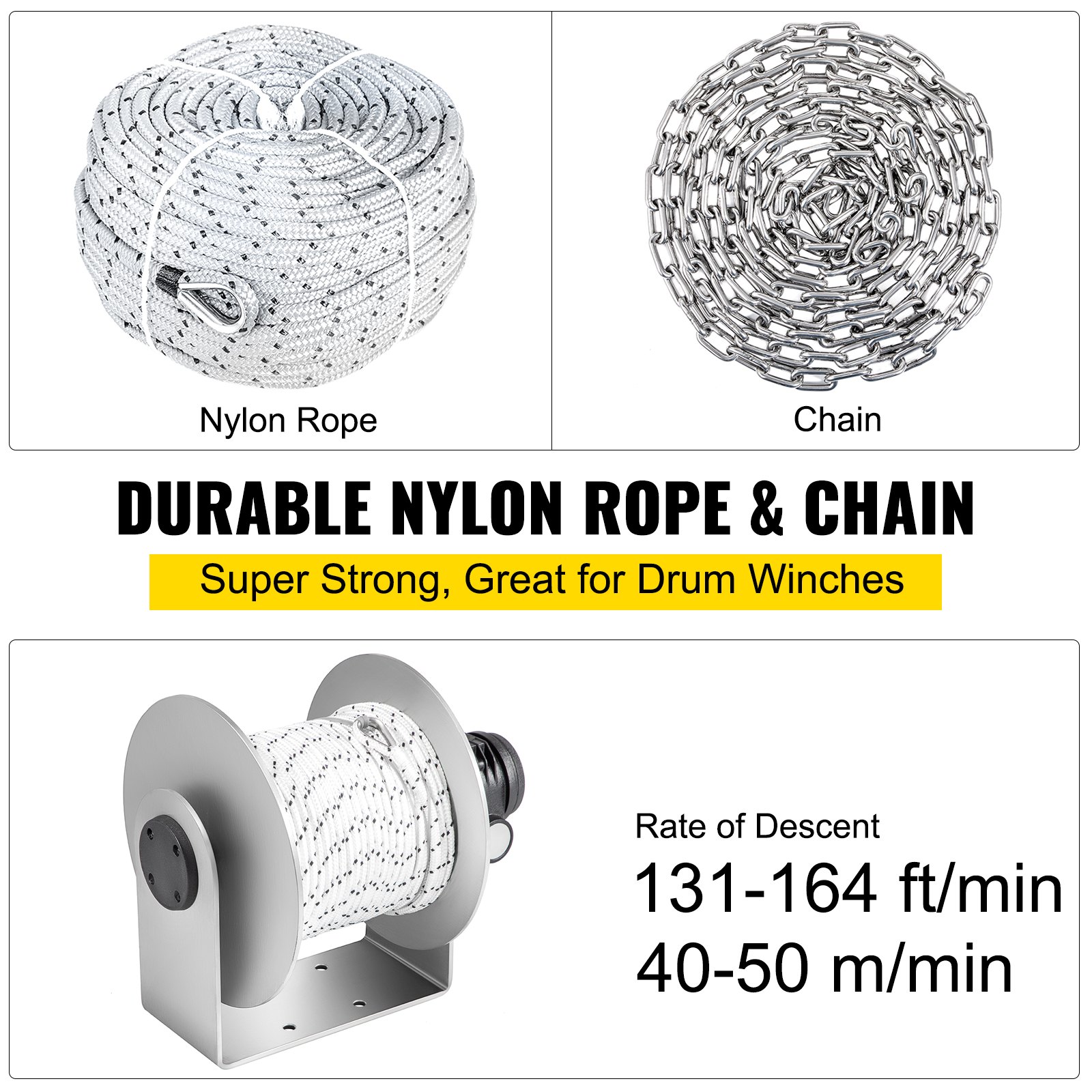 VEVOR Electric Anchor Winch Drum Winch TW240HC 0.3inX295ft Rope/Chain Full Kit