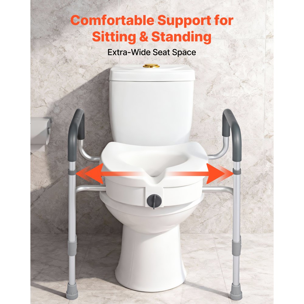 VEVOR Raised Toilet Seat with Arms, 159 kg Capacity, 127 mm Lift Height & Adjustable Width, Widened Commode Elevated Toilet Seat Riser with Handles for Seniors, Elderly, Handicap, Disabled, Adults