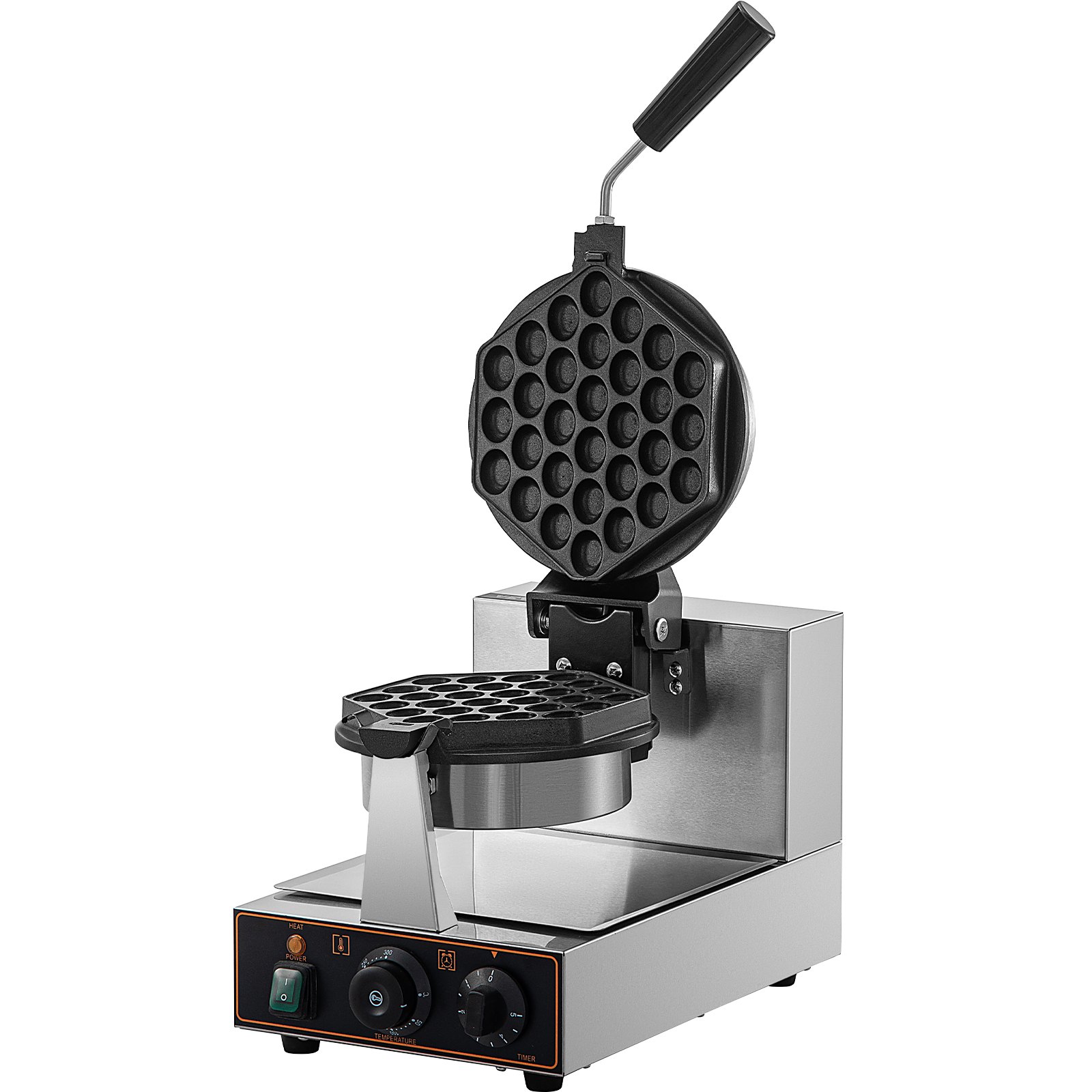 VEVOR Commercial Bubble Waffle Maker, Hexagonal Mould, 1200W Egg Bubble Puff Iron w/ 360°Rotatable 2 Pans & Bent Handles, Stainless Steel Baker w/ Non-Stick Teflon Coating, 50-300℃/122-572℉ Adjustable