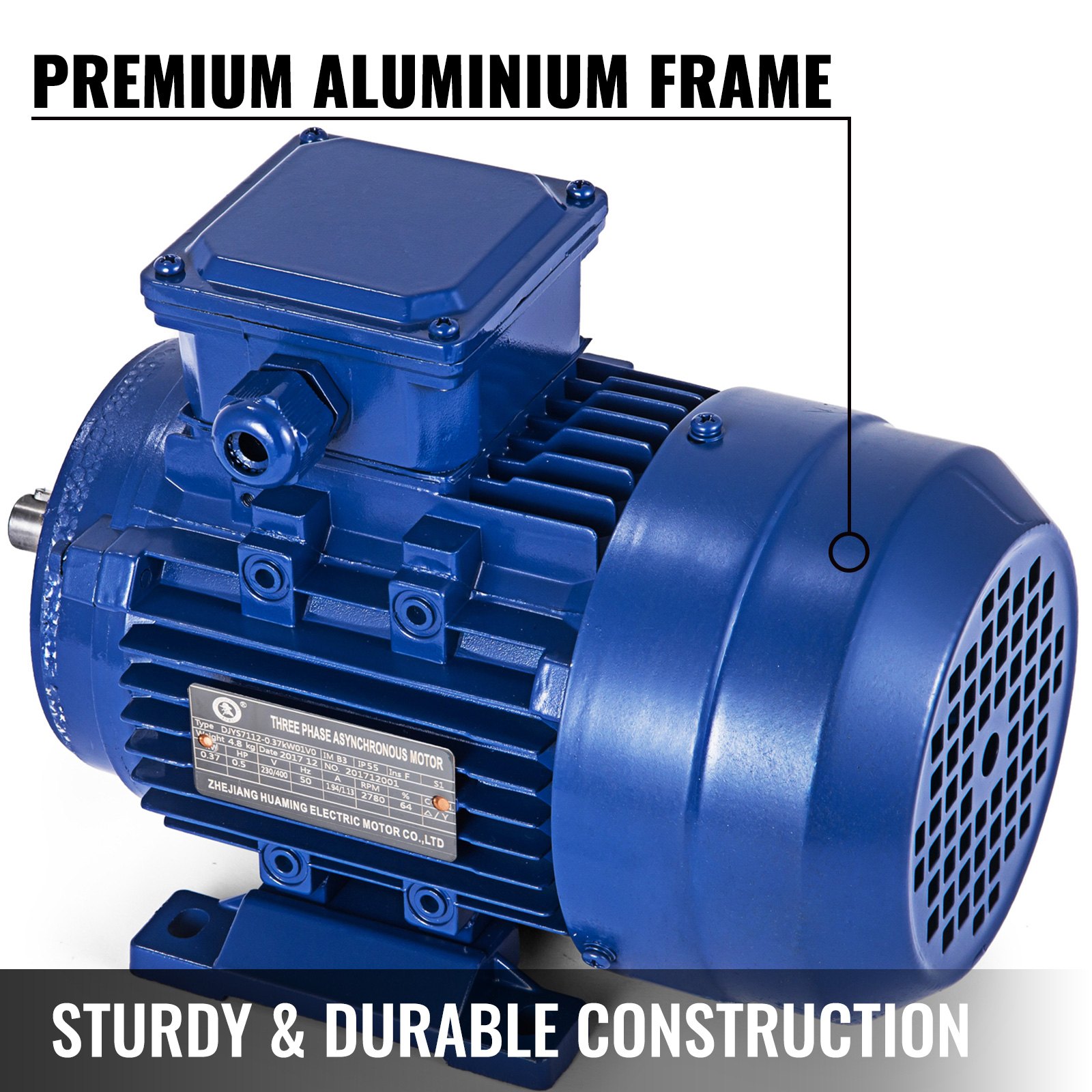 Three Phase Electric Motor 230/400V 0.37kW 1/2HP 3000rpm