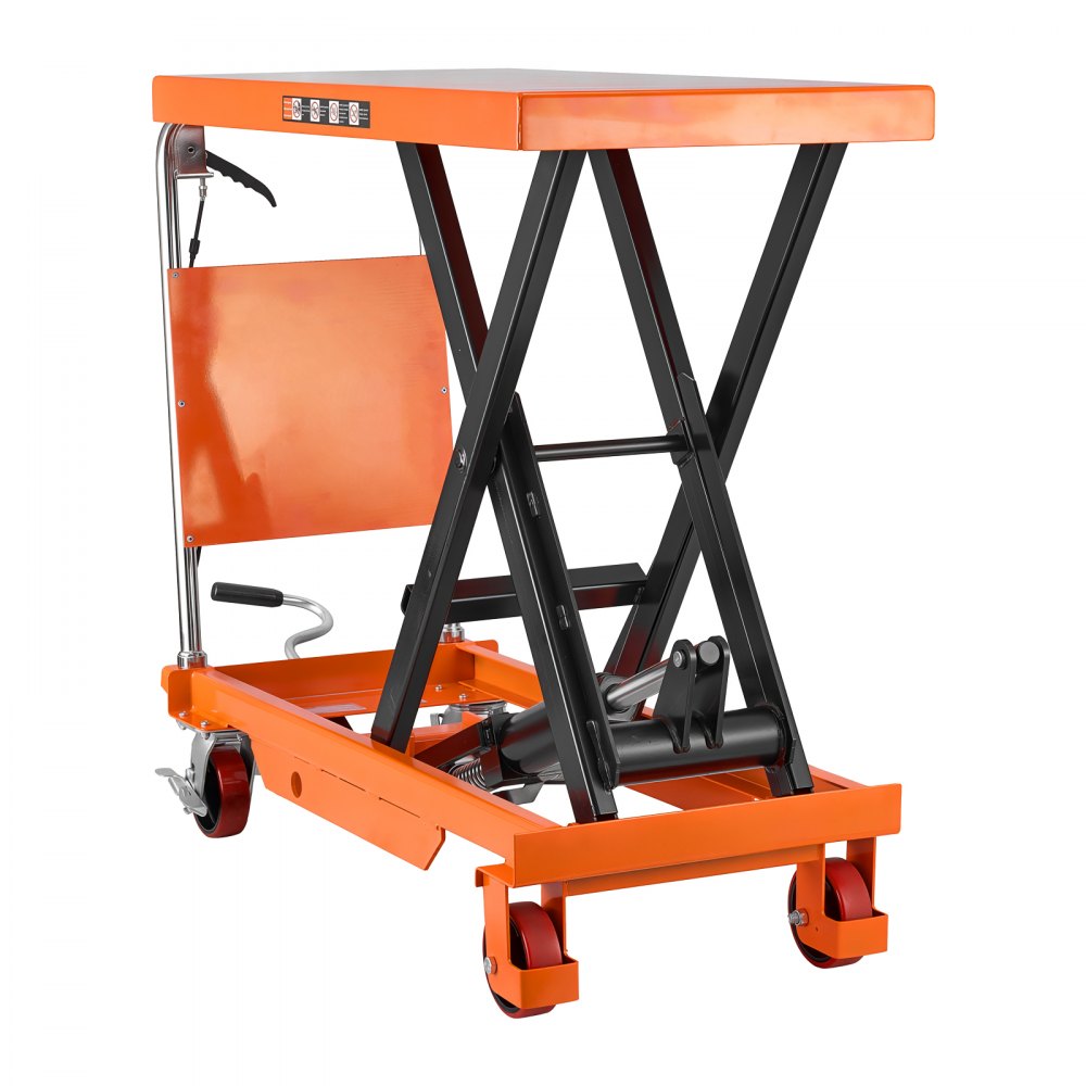 VEVOR Hydraulic Lift Table Cart, 1000 kg Capacity 1000 mm Lifting Height, for Material Handling, Moving, Transportation, Manual Single Scissor Lift Table, with 4 Wheels and Handle, Heavy-Duty Steel