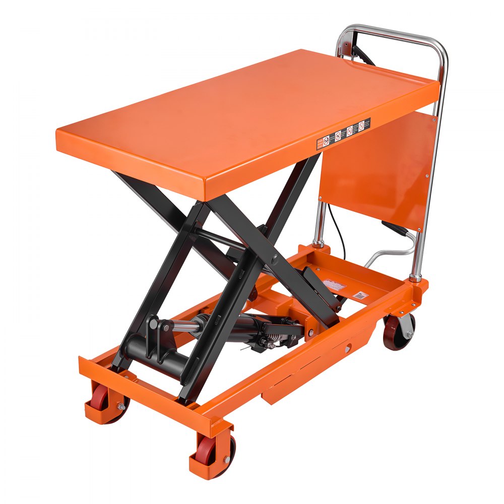 VEVOR Hydraulic Lift Table Cart, 1000 kg Capacity 1000 mm Lifting Height, for Material Handling, Moving, Transportation, Manual Single Scissor Lift Table, with 4 Wheels and Handle, Heavy-Duty Steel