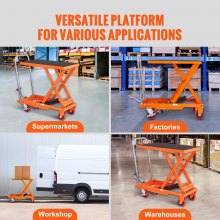 VEVOR Hydraulic Lift Table Cart, 500lbs Capacity 28.5" Lifting Height, Manual Single Scissor Lift Table with 4 Wheels and Non-slip Pad, Hydraulic Scissor Cart for Material Handling, Orange