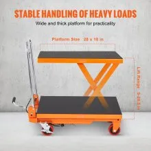 VEVOR Hydraulic Lift Table Cart, 330lbs Capacity 28.5" Lifting Height, Manual Single Scissor Lift Table with 4 Wheels and Non-slip Pad, Hydraulic Scissor Cart for Material Handling and Transportation