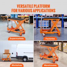 VEVOR Hydraulic Lift Table Cart, 330lbs Capacity 28.5" Lifting Height, Manual Single Scissor Lift Table with 4 Wheels and Non-slip Pad, Hydraulic Scissor Cart for Material Handling and Transportation