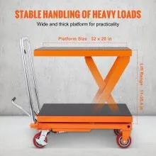 VEVOR Hydraulic Lift Table Cart, 1100lbs Capacity 35.4" Lifting Height, Manual Single Scissor Lift Table with 4 Wheels and Non-slip Pad, Hydraulic Scissor Cart for Material Handling and Transportation