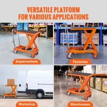 VEVOR Hydraulic Lift Table Cart, 1100lbs Capacity 35.4" Lifting Height, Manual Single Scissor Lift Table with 4 Wheels and Non-slip Pad, Hydraulic Scissor Cart for Material Handling and Transportation