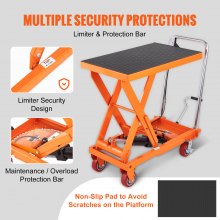 VEVOR Hydraulic Lift Table Cart, 1100lbs Capacity 35.4" Lifting Height, Manual Single Scissor Lift Table with 4 Wheels and Non-slip Pad, Hydraulic Scissor Cart for Material Handling and Transportation