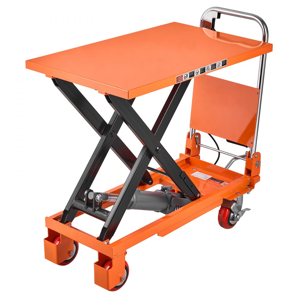 VEVOR Hydraulic Lift Table Cart, 1100 lbs Capacity 35.4 in Lifting Height, for Material Handling, Moving, Transportation, Manual Single Scissor Lift Table, 4 Wheels and Foldable Handle, Premium Steel
