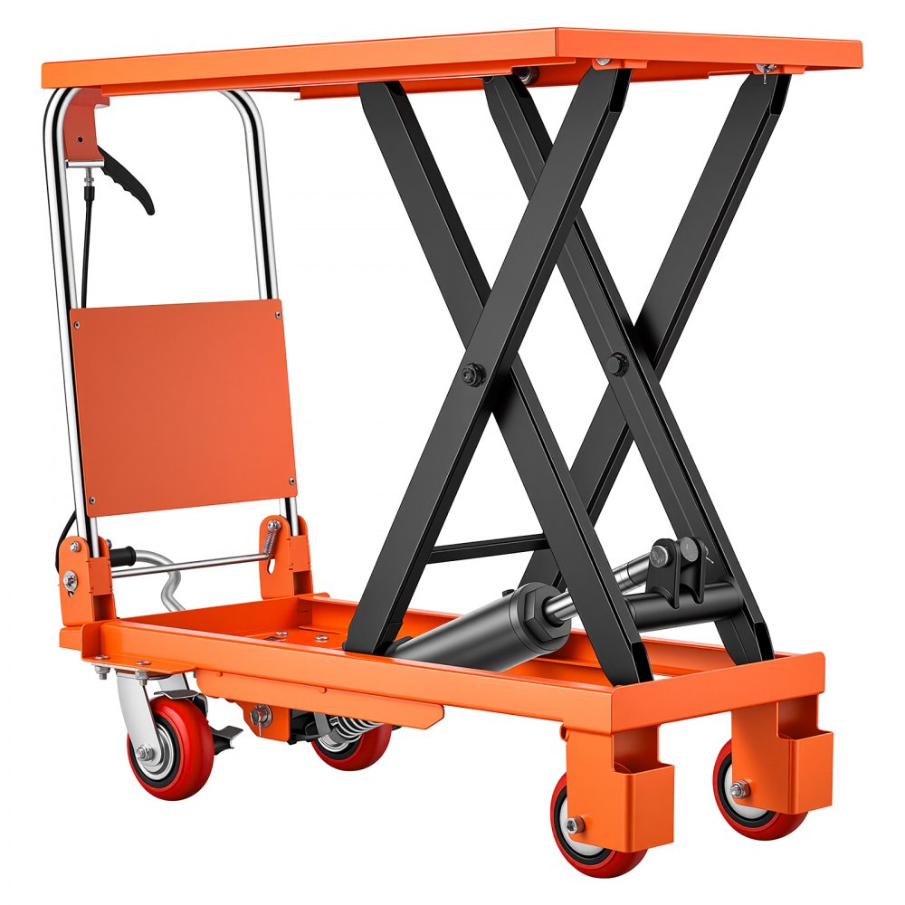 VEVOR Hydraulic Lift Table Cart, 1100 lbs Capacity 35.4 in Lifting Height, for Material Handling, Moving, Transportation, Manual Single Scissor Lift Table, 4 Wheels and Foldable Handle, Premium Steel