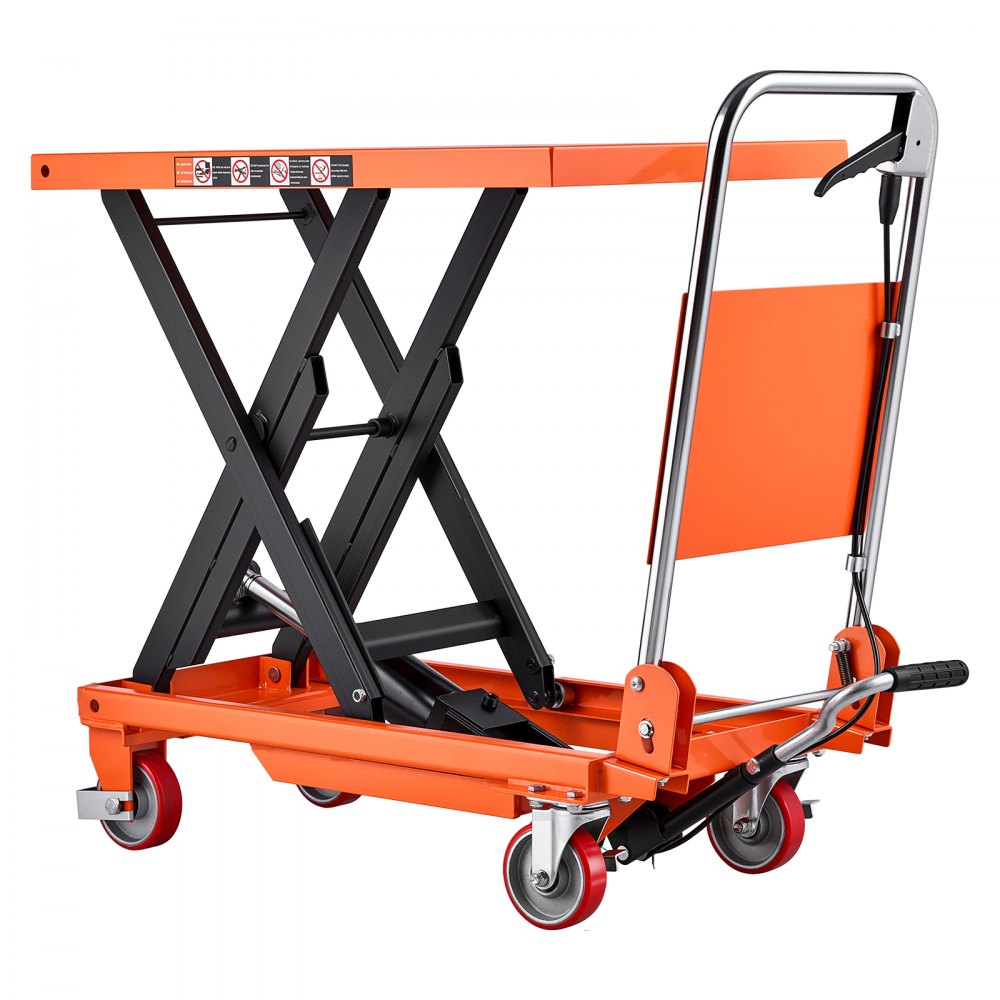 VEVOR Hydraulic Lift Table Cart, 350 kg Capacity 720 mm Lifting Height, for Material Handling, Moving, Transportation, Manual Single Scissor Lift Table, 4 Wheels and Foldable Handle, Heavy-Duty Steel
