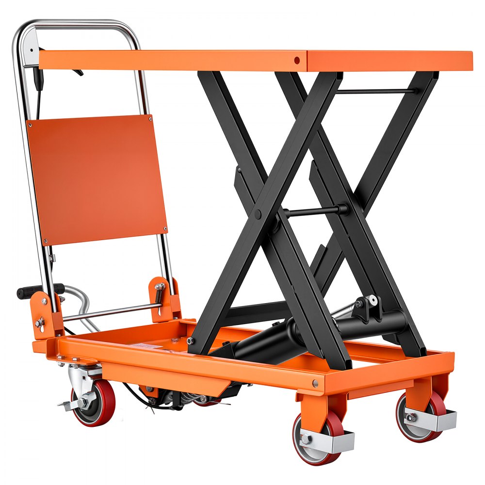 VEVOR Hydraulic Lift Table Cart, 350 kg Capacity 720 mm Lifting Height, for Material Handling, Moving, Transportation, Manual Single Scissor Lift Table, 4 Wheels and Foldable Handle, Heavy-Duty Steel