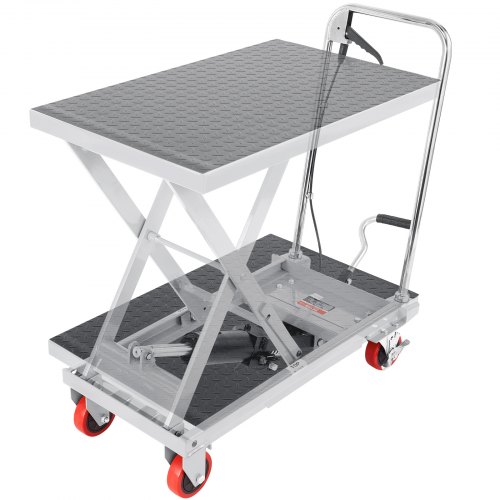 VEVOR Hydraulic Lift Table Cart, 500lbs Capacity 28.5" Lifting Height, Manual Single Scissor Lift Table with 4 Wheels and Non-slip Pad, Hydraulic Scissor Cart for Material Handling, Gray