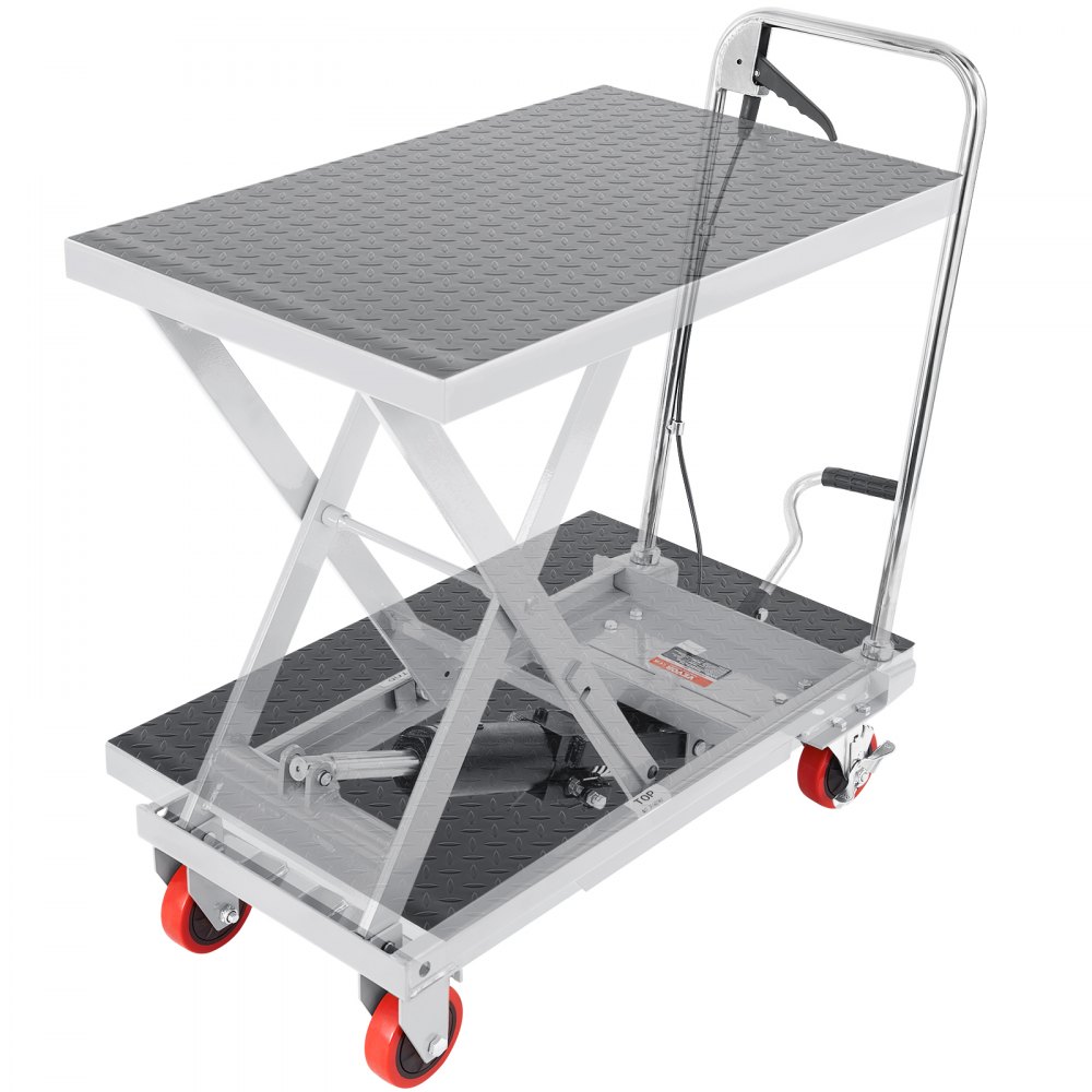 VEVOR hydraulisk løftebord, 500 lbs kapasitet 28,5" løftehøyde, manuell enkelt saksløftebord med 4 hjul og sklisikker pute, hydraulisk saksevogn for materialhåndtering, grå