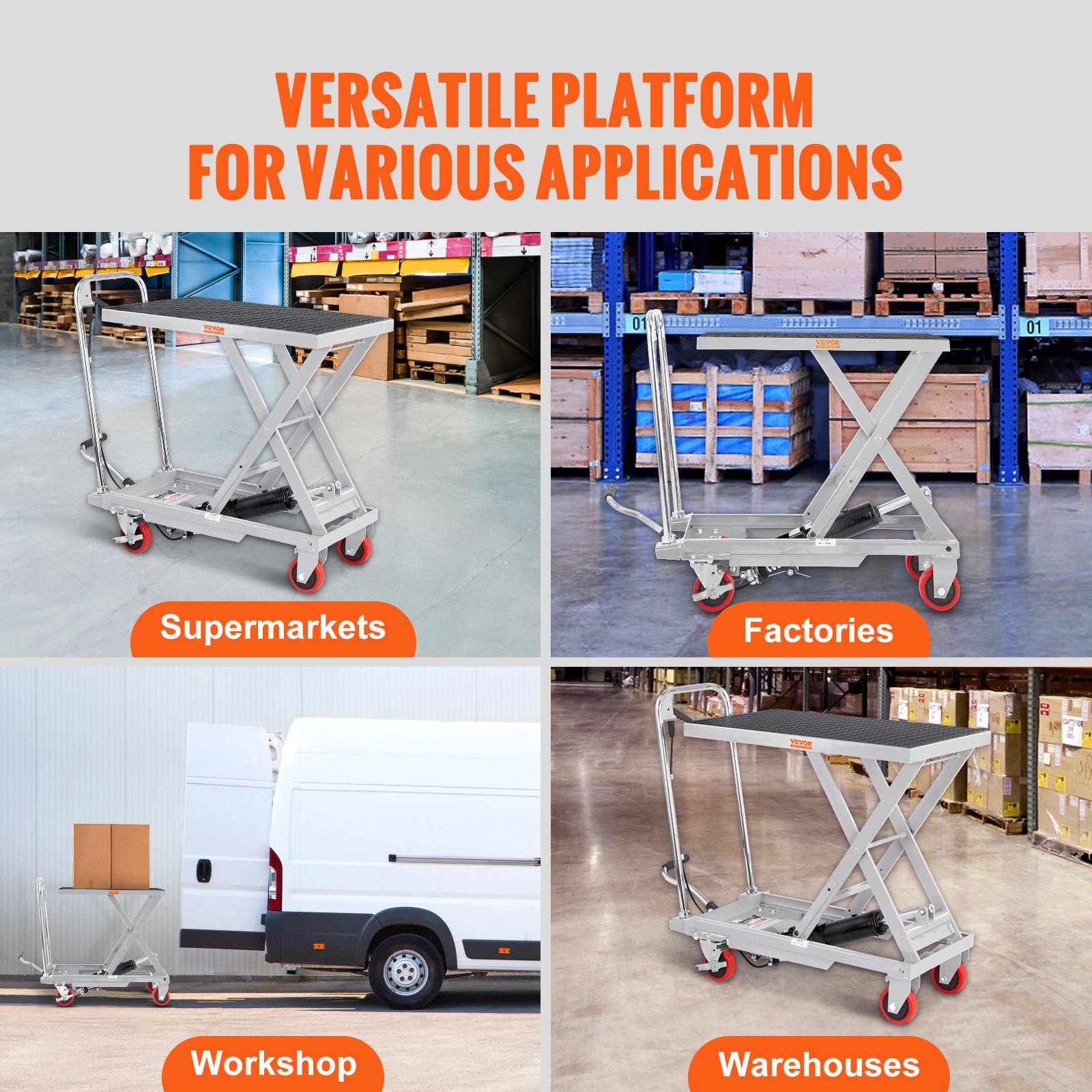 VEVOR Hydraulic Lift Table Cart, 230 kg Capacity 720 mm Lifting Height, Manual Single Scissor Lift Table with 4 Wheels and Non-slip Pad, Hydraulic Scissor Cart for Material Handling, Gray