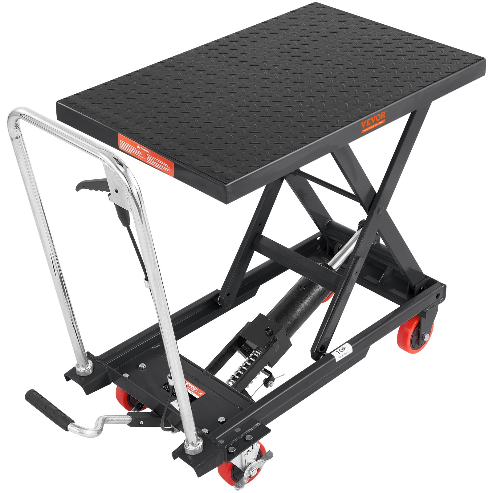 VEVOR Hydraulic Lift Table Cart,230 kg Capacity 720 mm Lifting Height, Manual Single Scissor Lift Table with 4 Wheels and Non-slip Pad, Hydraulic Scissor Cart for Material Handling, Black